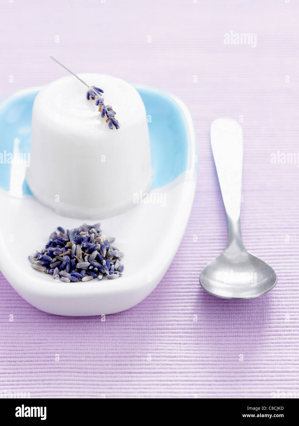 Calming flan with lavander essential oils Stock Photo
