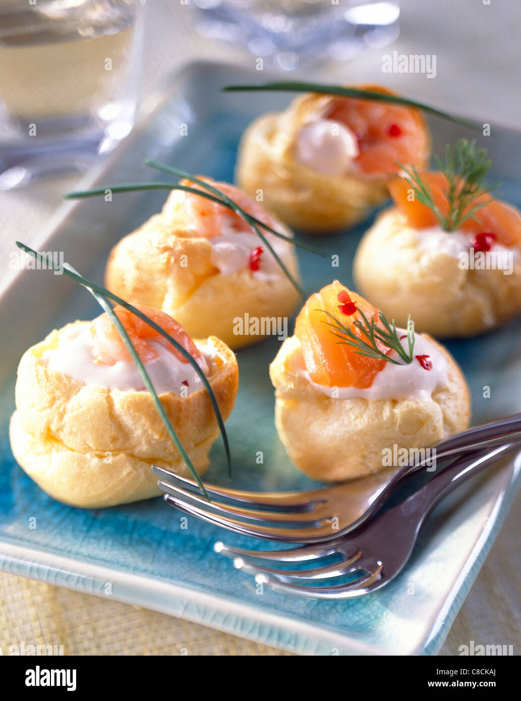 Assorted mini lobster bisque chou pastry puffs Stock Photo Alamy