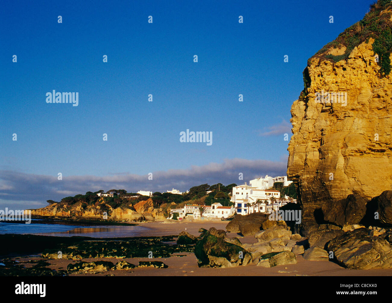 Village and seaside at Olhos d'Agua Stock Photo