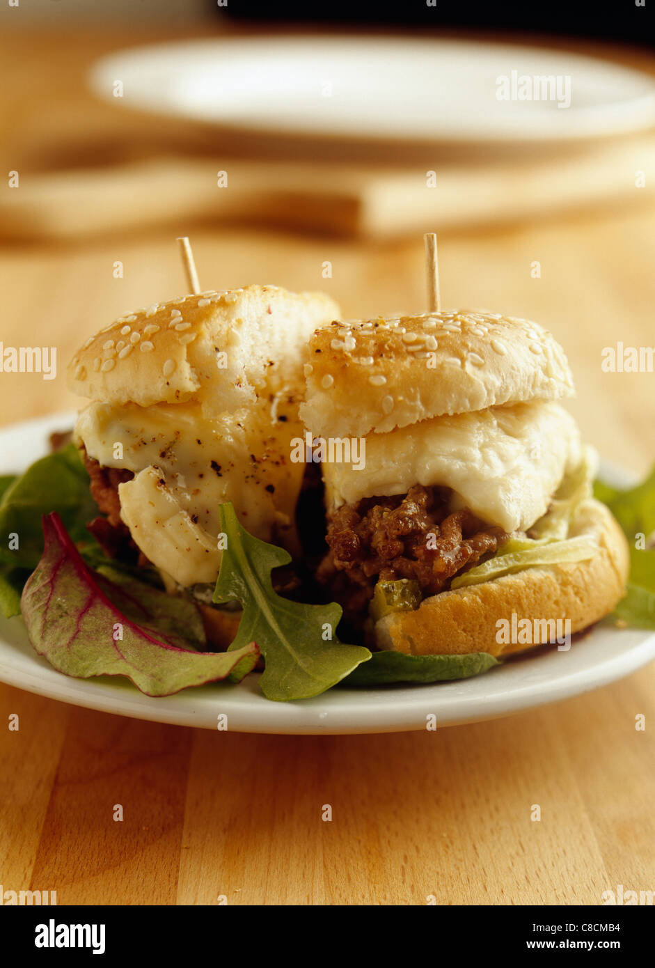 Beefburger with Saint-Marcellin Stock Photo