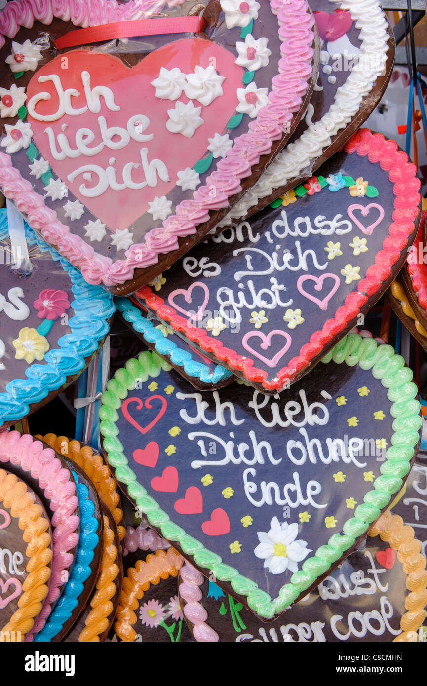 world famous Oktoberfest in Munich, Germany, with chocolate heart Stock Photo