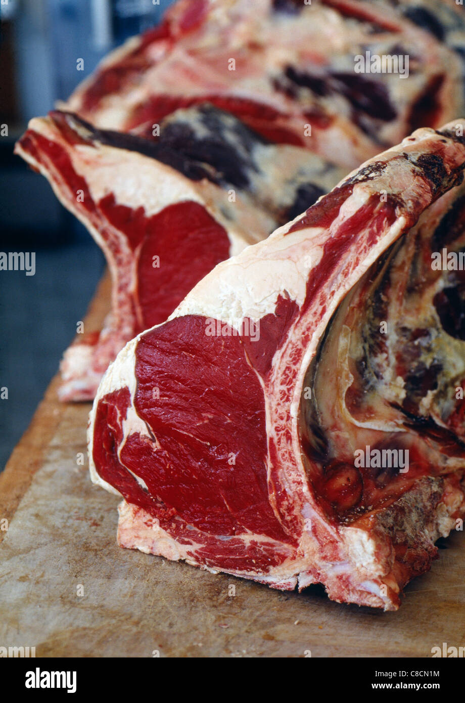 Raw pieces of meat at the Rungis market Stock Photo