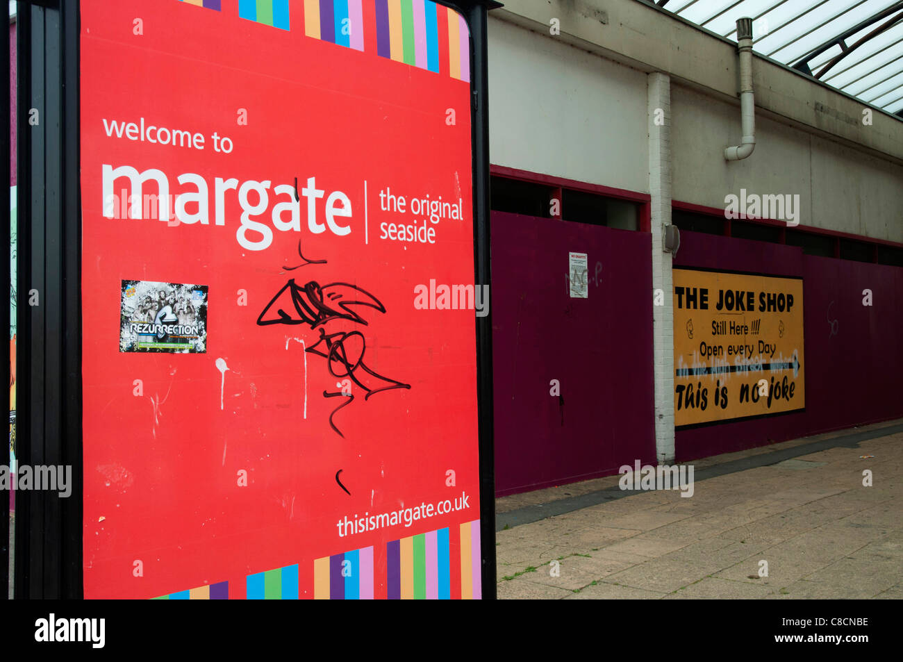 Margate beach and seafront Kent England Arlington square closed