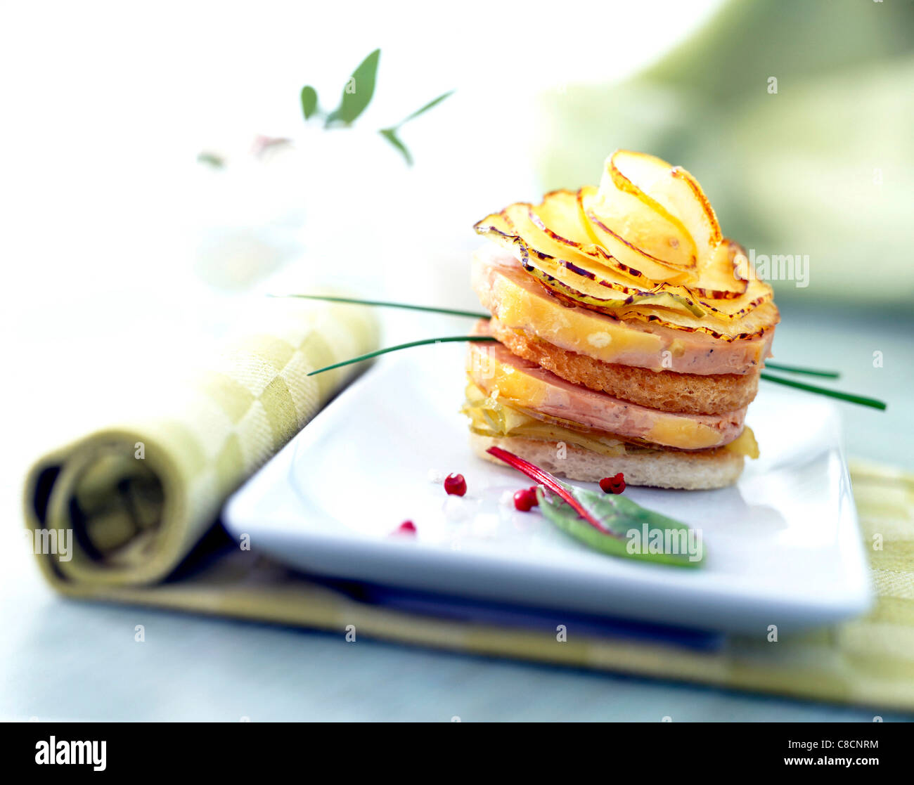 apple and foie gras layer Stock Photo
