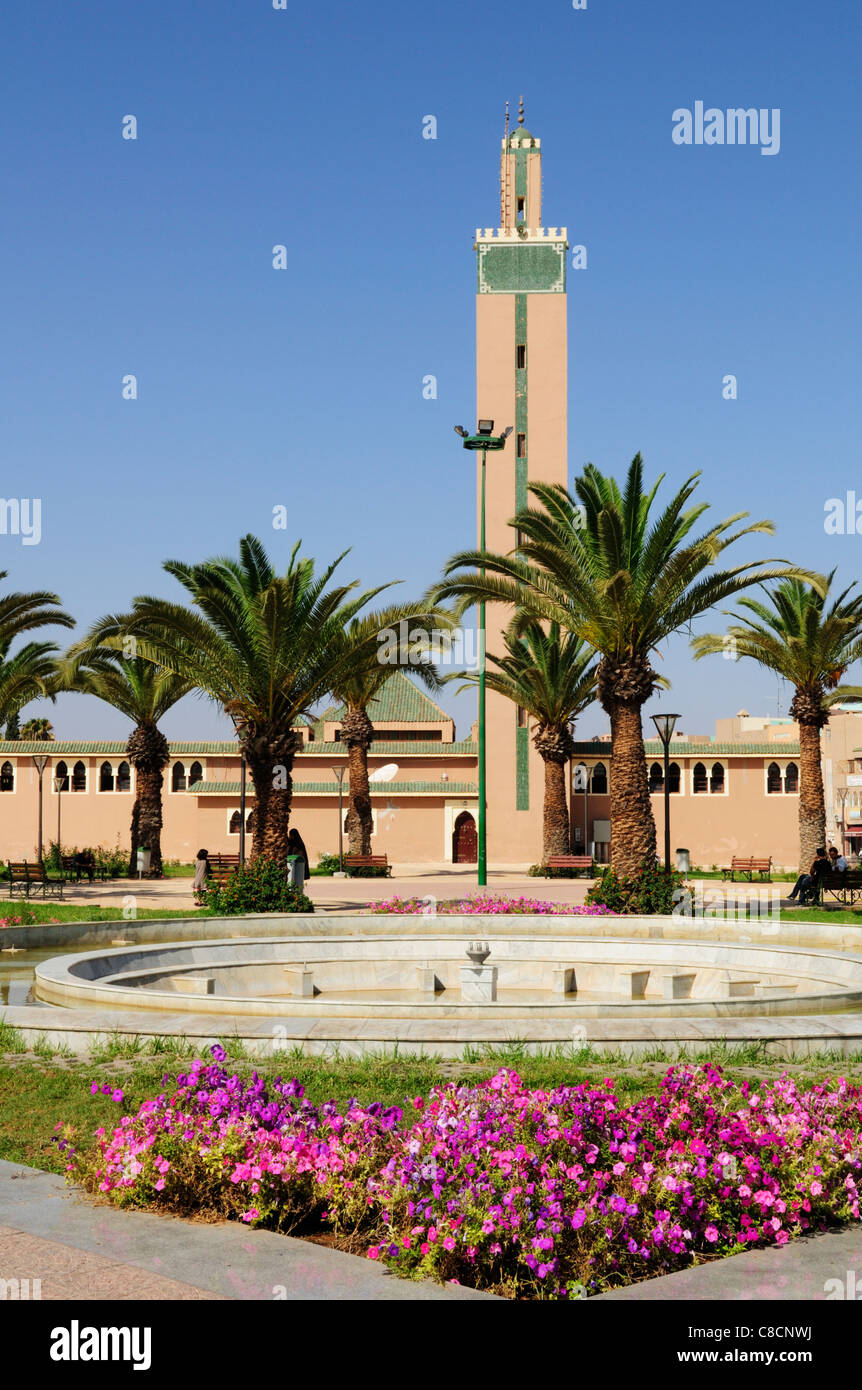 Mosque and Gardens in The Ville Nouvelle, Tiznit, Souss-Massa Draa Region, Morocco Stock Photo