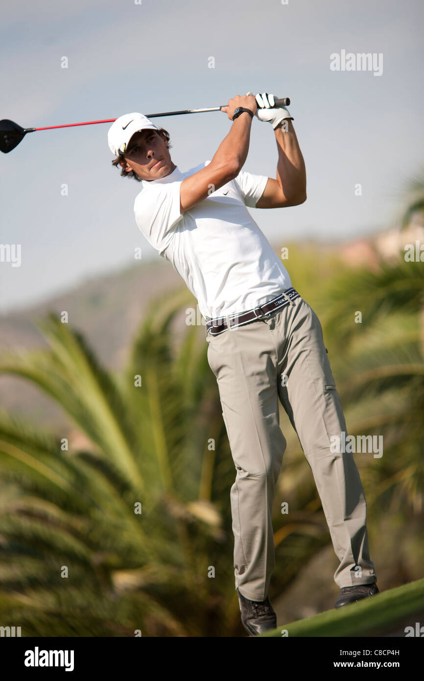 ProAm Golf Tournament - Rafa Nadal practices his swing Stock Photo