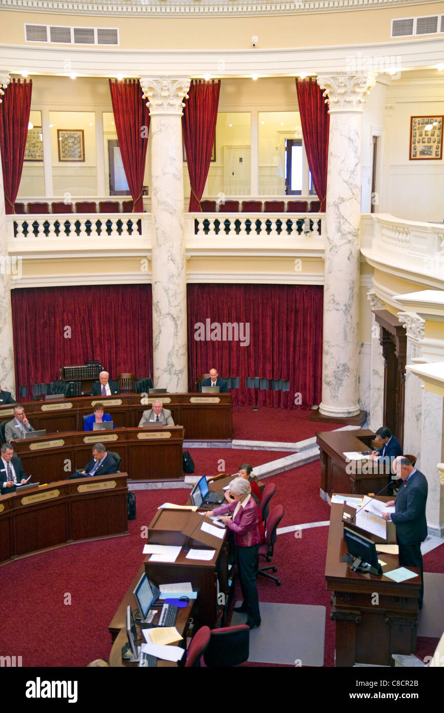 Idaho Senate in session at the Idaho State Capitol building located in Boise, Idaho, USA. Stock Photo