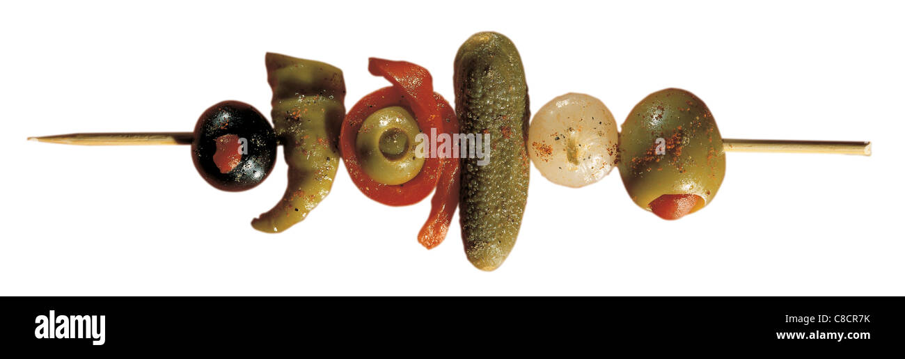 Condiments on kebab stick Stock Photo