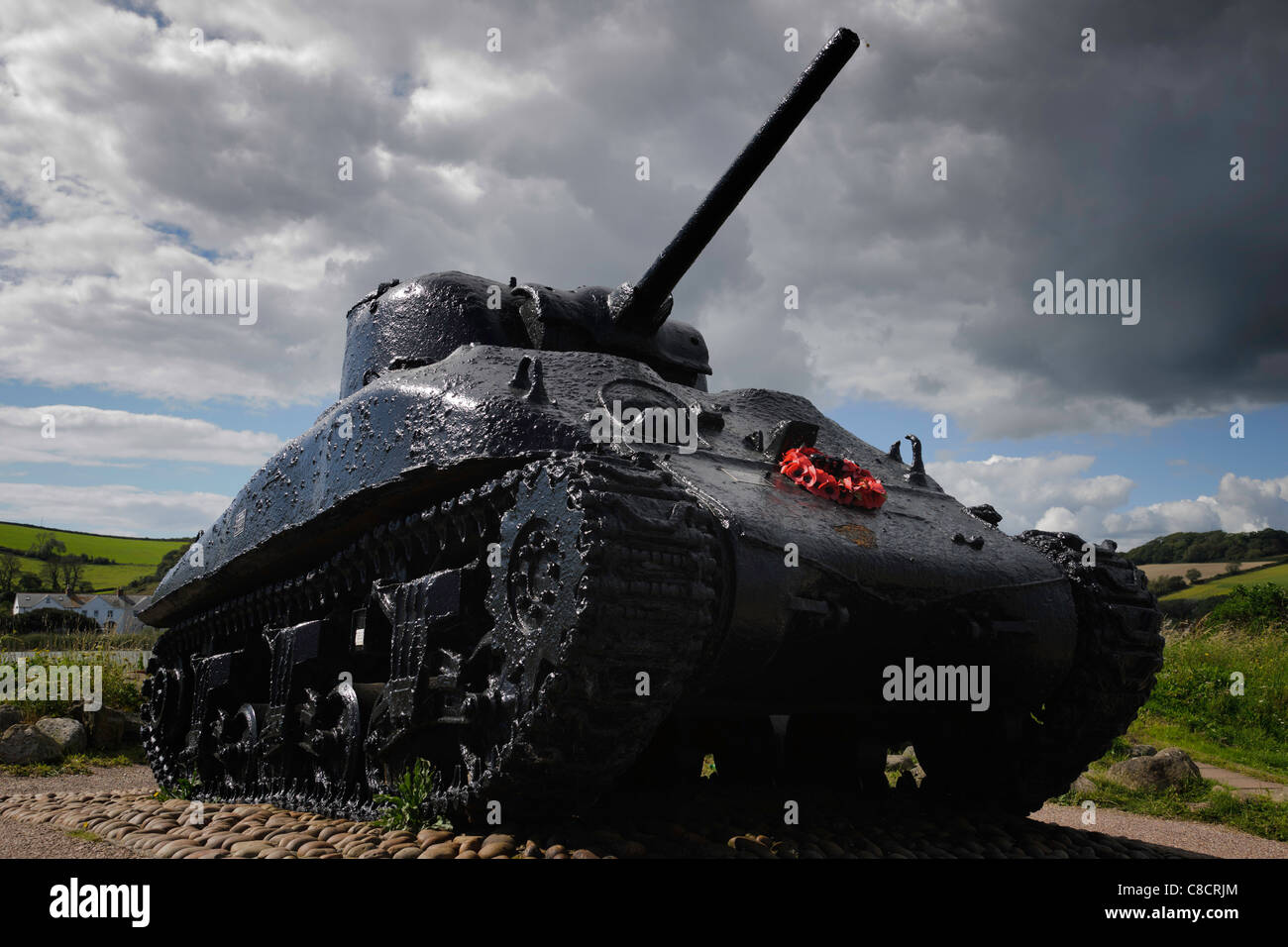 World War II American Sherman tank at Slapton Sands Devon UK Stock