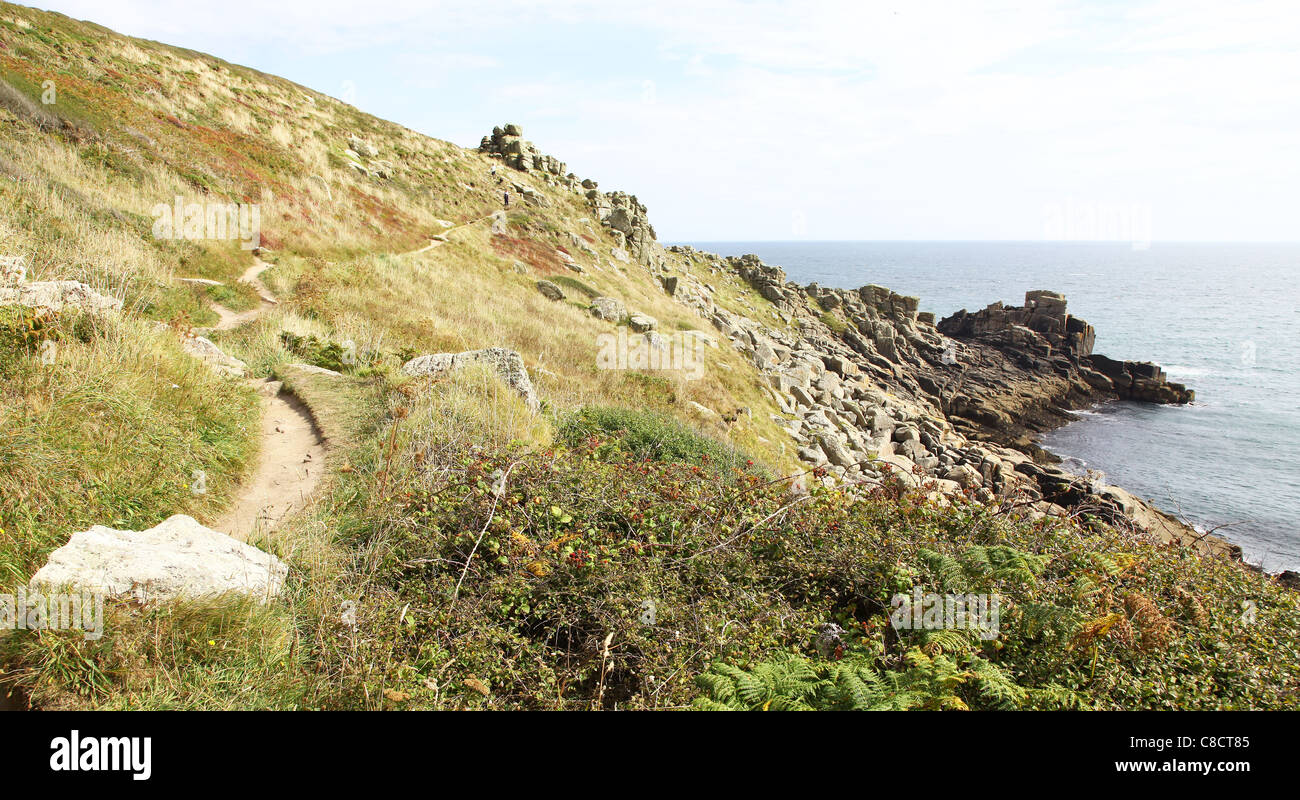 Looking towards Carn-du from the South West Coast long distance footpath, Lamorna Cove, Cornwall, West Country, England, UK Stock Photo
