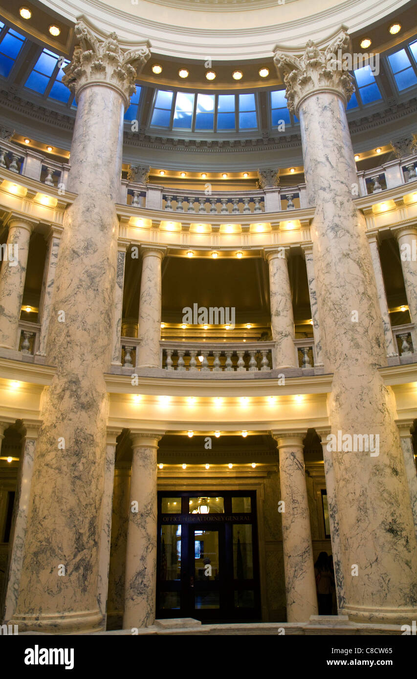Looking up from the rotunda at the interior dome of the Idaho State Capitol building located in Boise, Idaho, USA. Stock Photo