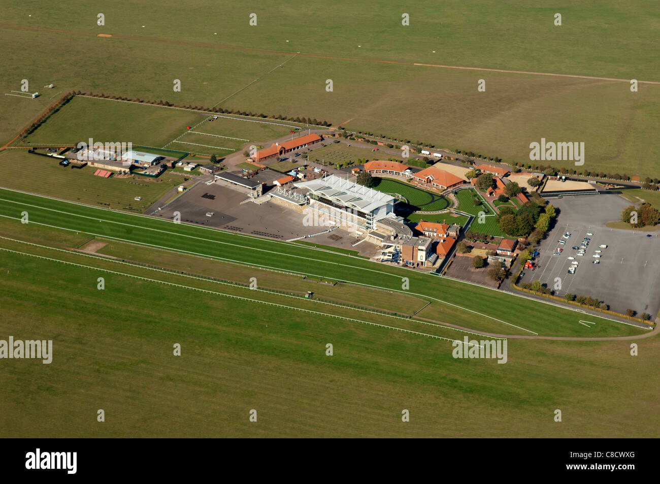 Newmarket Racecourse from the air. Stock Photo