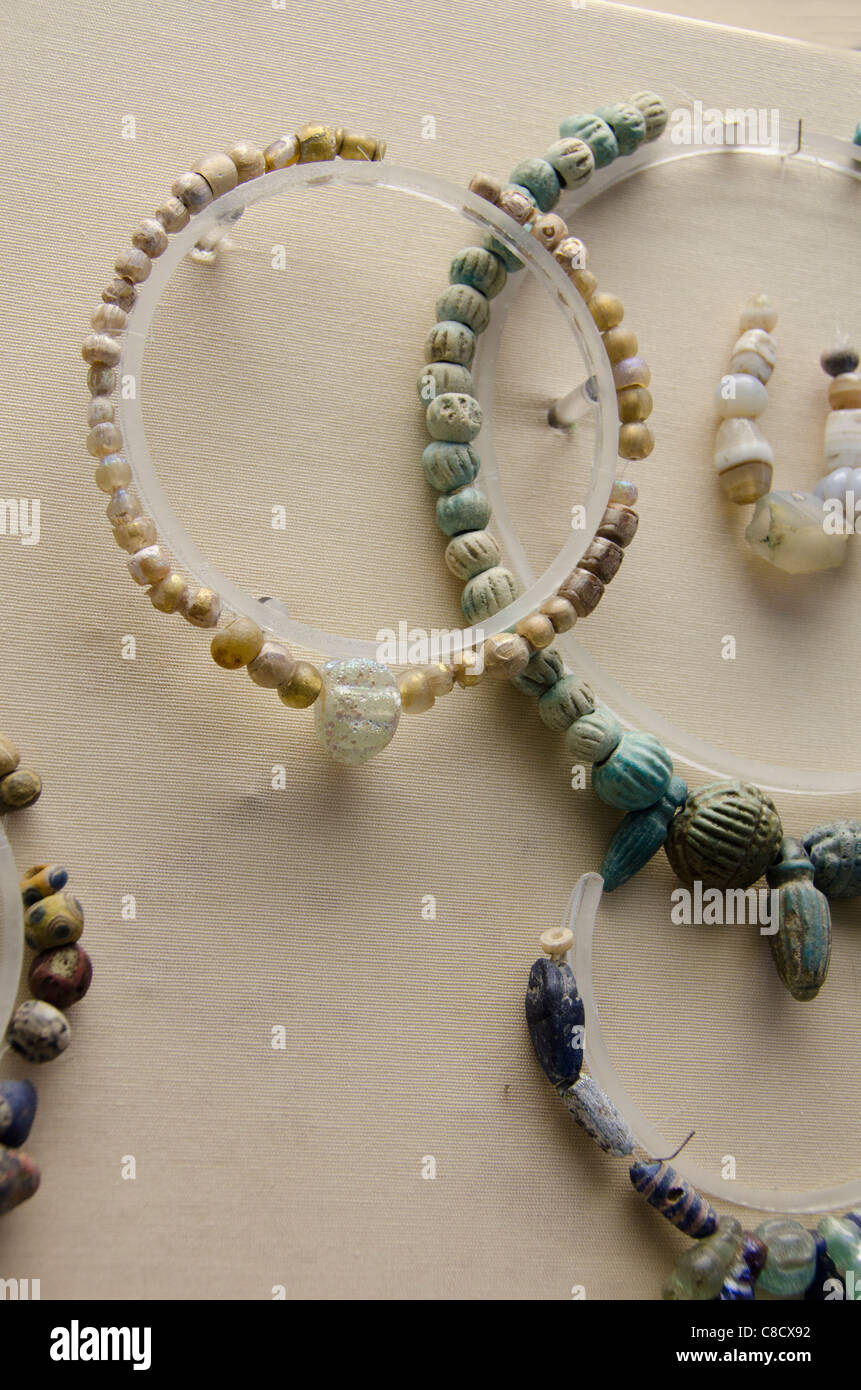 Ukraine, Odessa. Archaeological Museum, interior display. Ancient stone and glass jewelry. Stock Photo