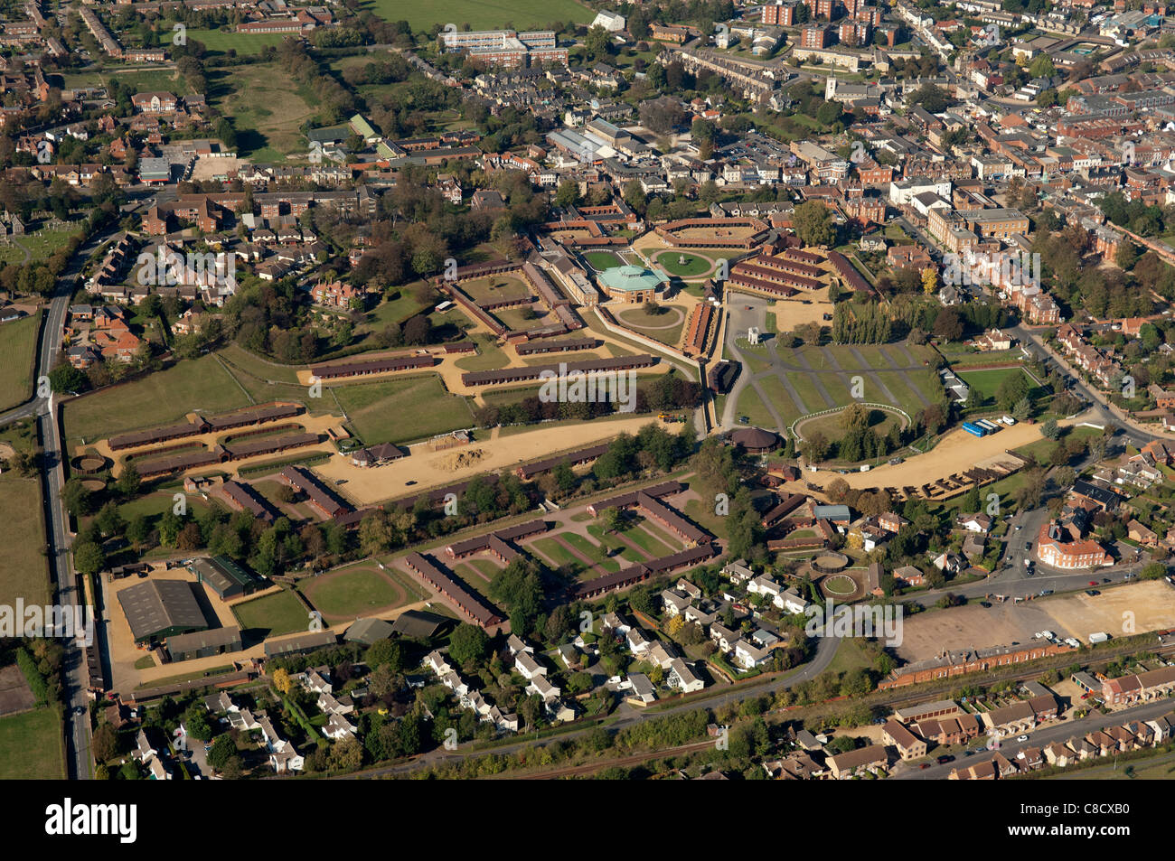 The National Stud at Newmarket Suffolk from the air. Stock Photo