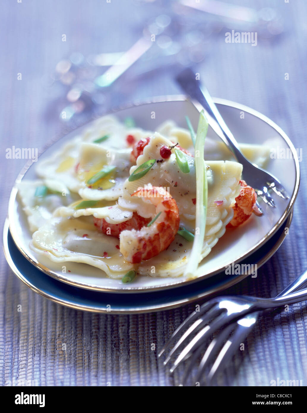 Crab and Dublin Bay prawn raviolis Stock Photo Alamy
