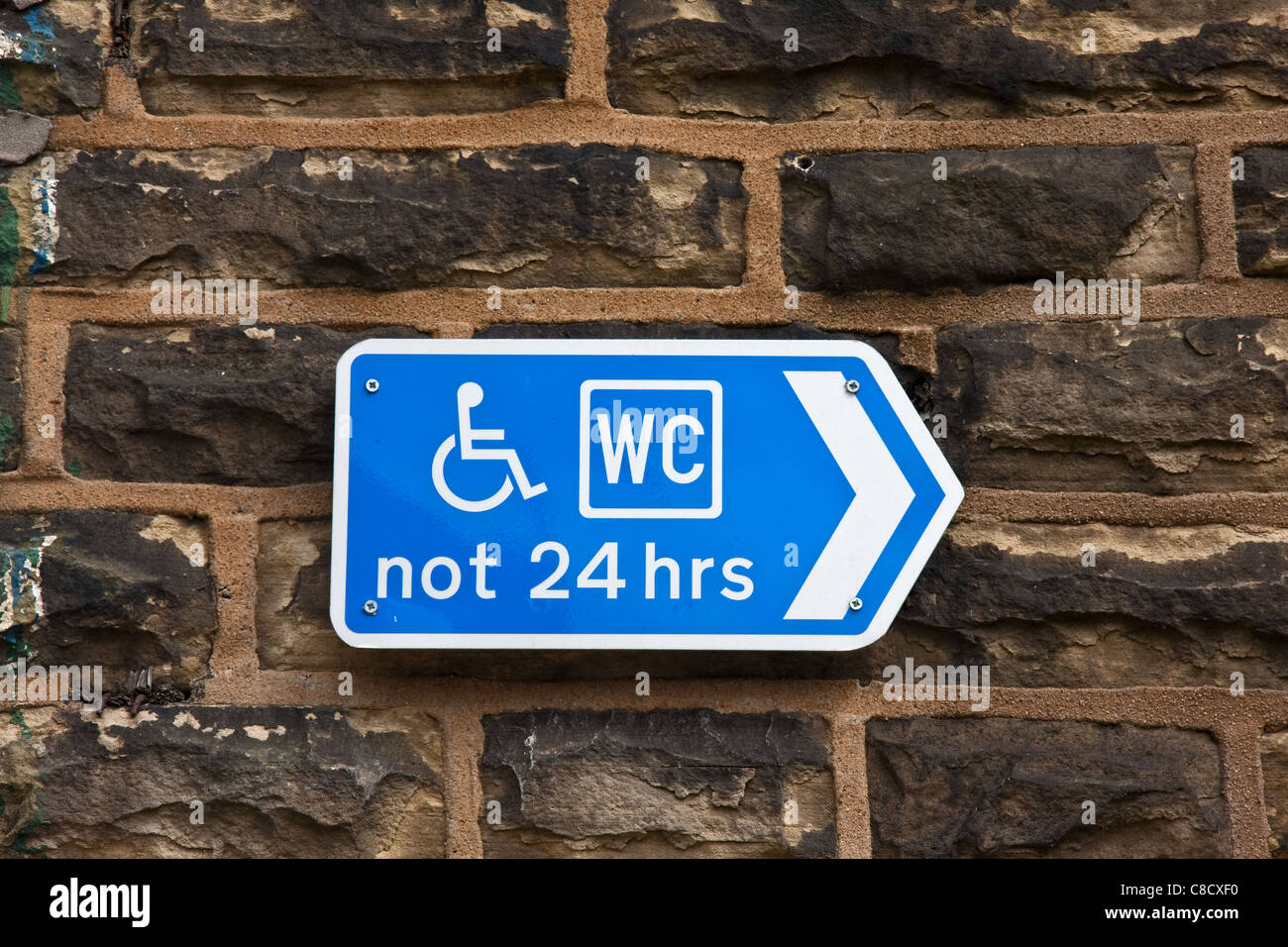 Sign for Public Disabled Toilets, but not 24 hours Stock Photo Alamy