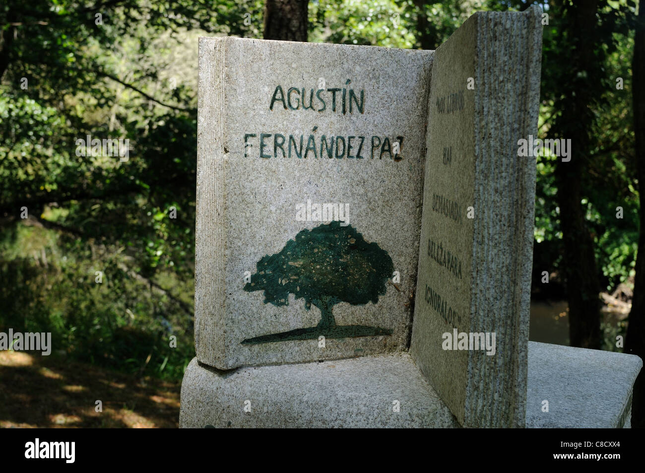 Stone Book ' Parque fluvial Rio Magdalena ' VILALBA. Province of Lugo. Galiza . SPAIN Stock Photo