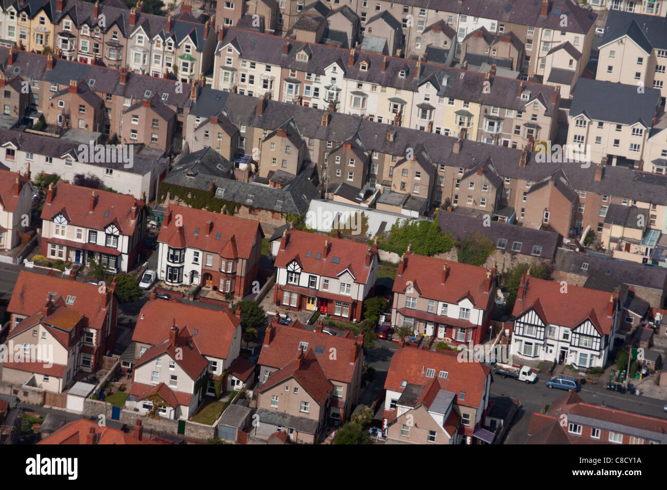Aerial view of streets of residential houses Llandudno Conwy County North Wales UK Stock Photo