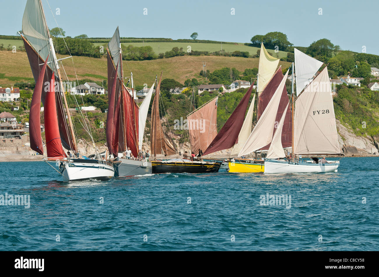 Cornish Luggers sailing in Looe Bay South East Cornwall Stock Photo Alamy