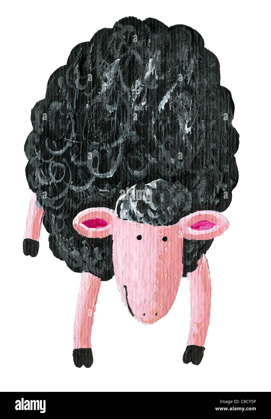 Acrylic illustration of funny black sheep Stock Photo