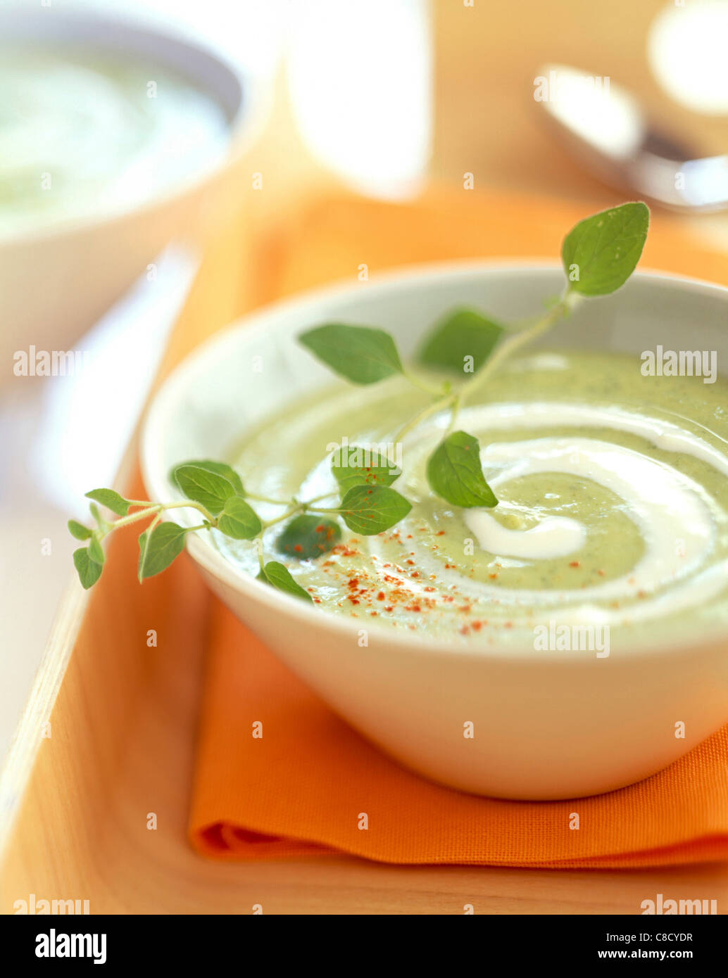 creamed courgette and  savory soup Stock Photo