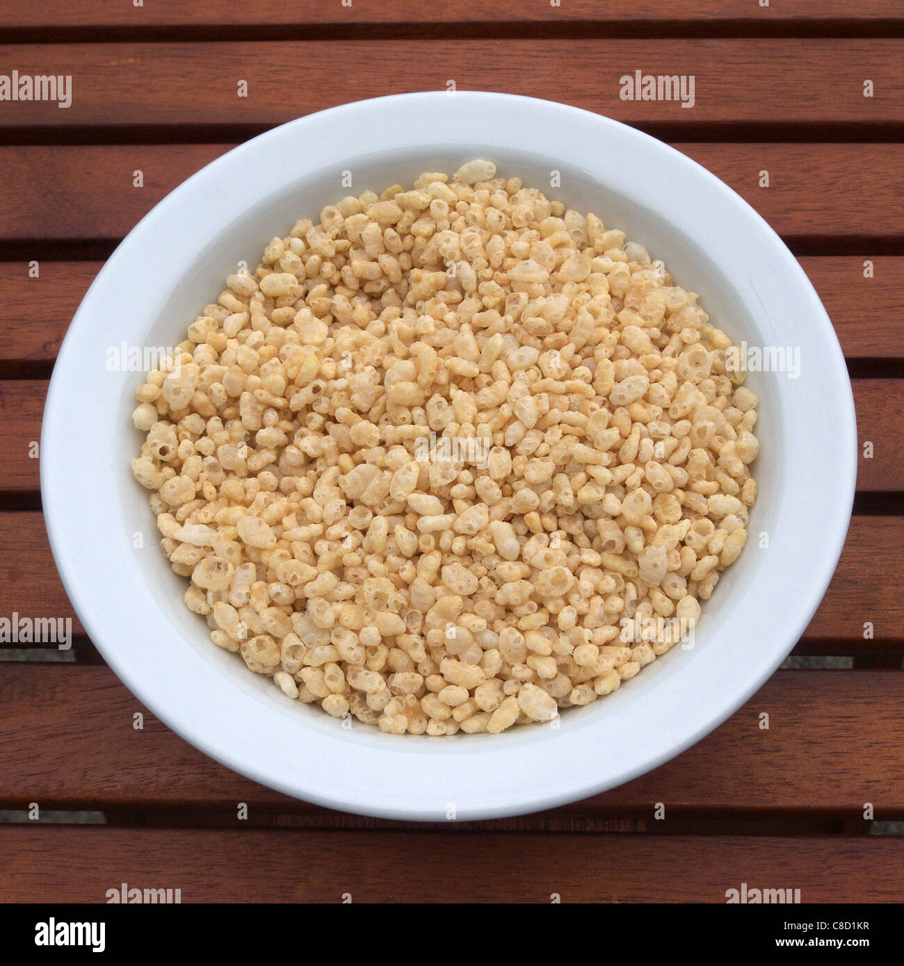 A Bowl or Dish of Rice Krispies ( Crispies ) on outdoor patio table