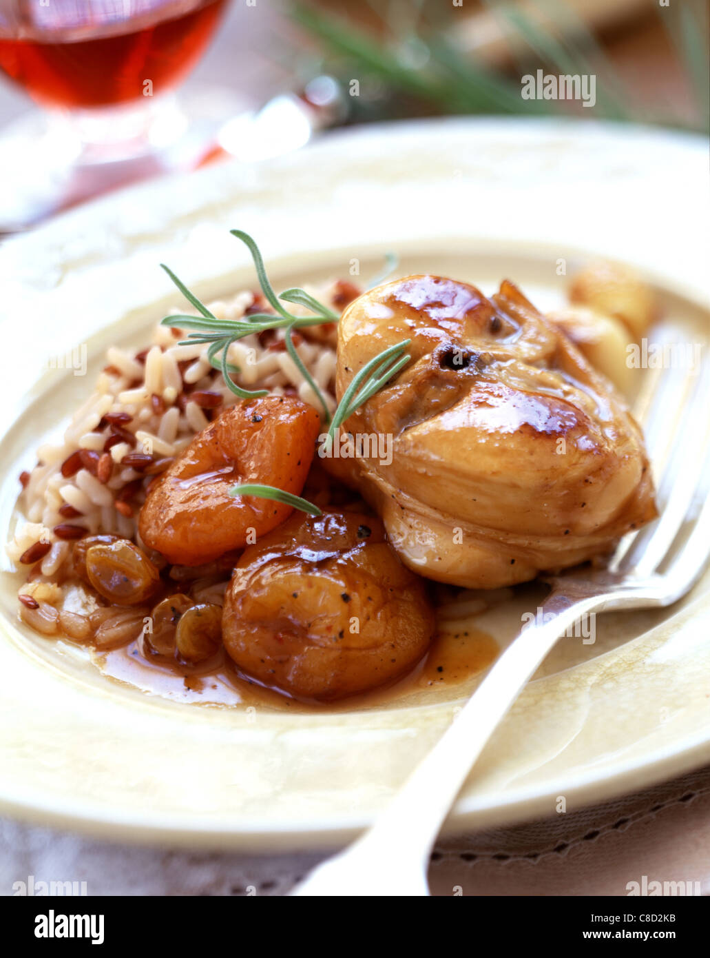 saddle of rabbit with dried fruit rice Stock Photo - Alamy