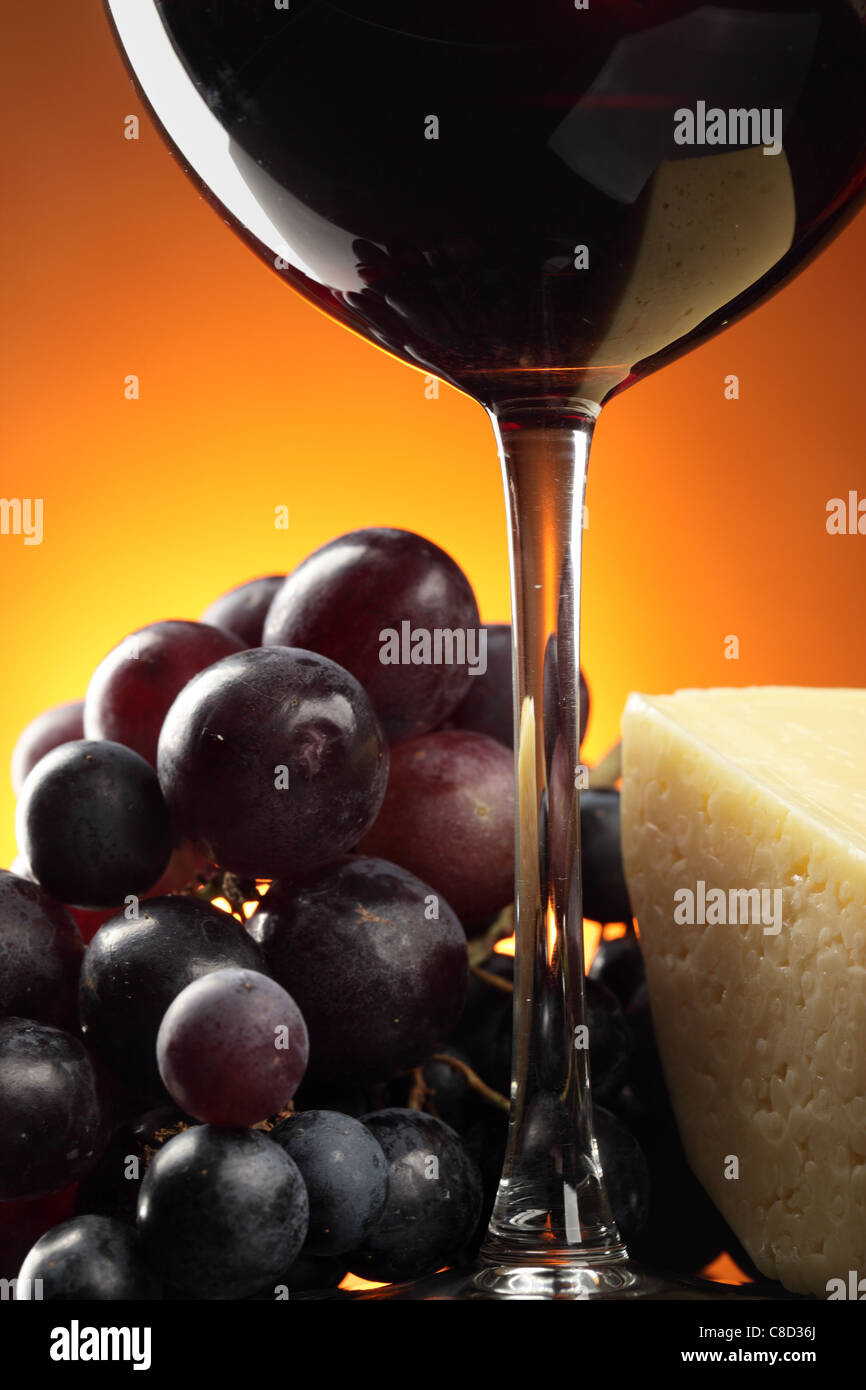 Still-life with grapes, cheese and red wine Stock Photo - Alamy