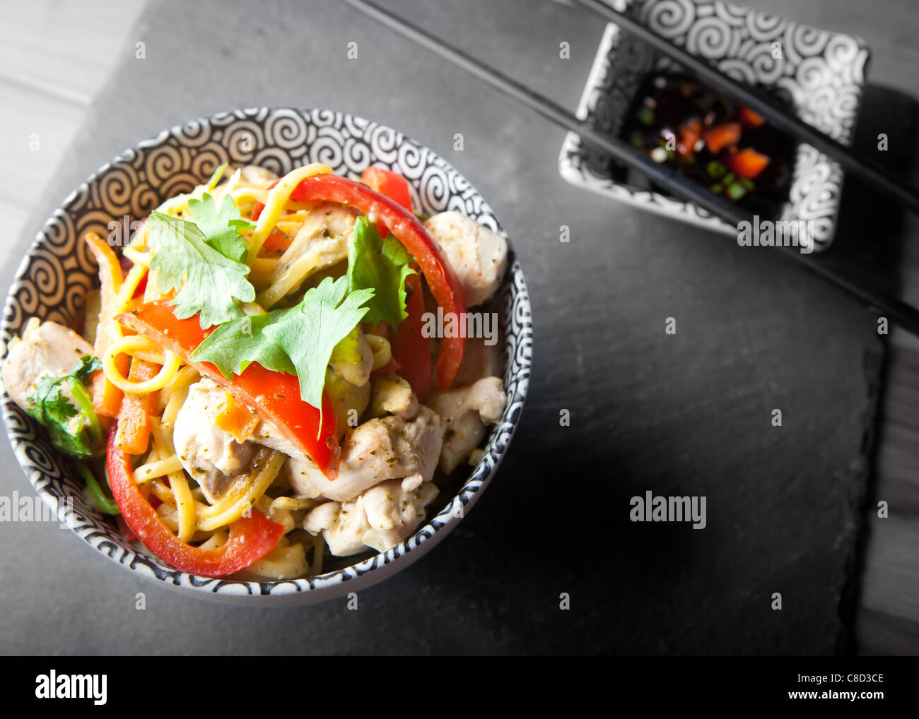 Chicken noodle meal Stock Photo - Alamy