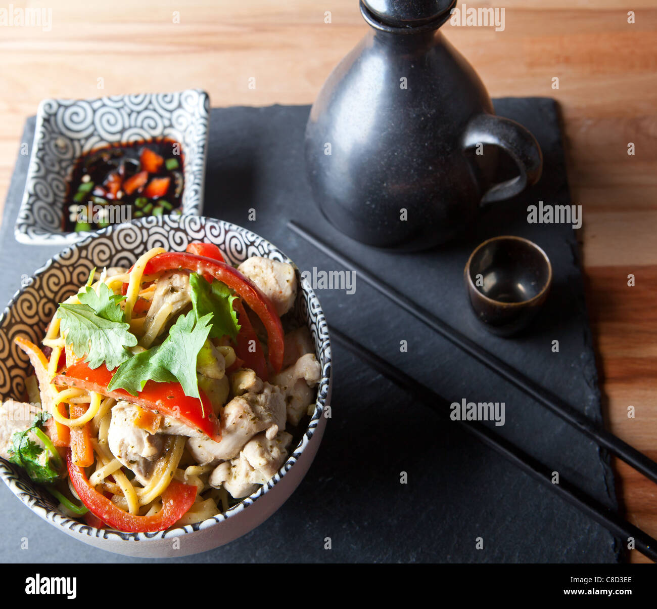Chicken noodle meal Stock Photo - Alamy