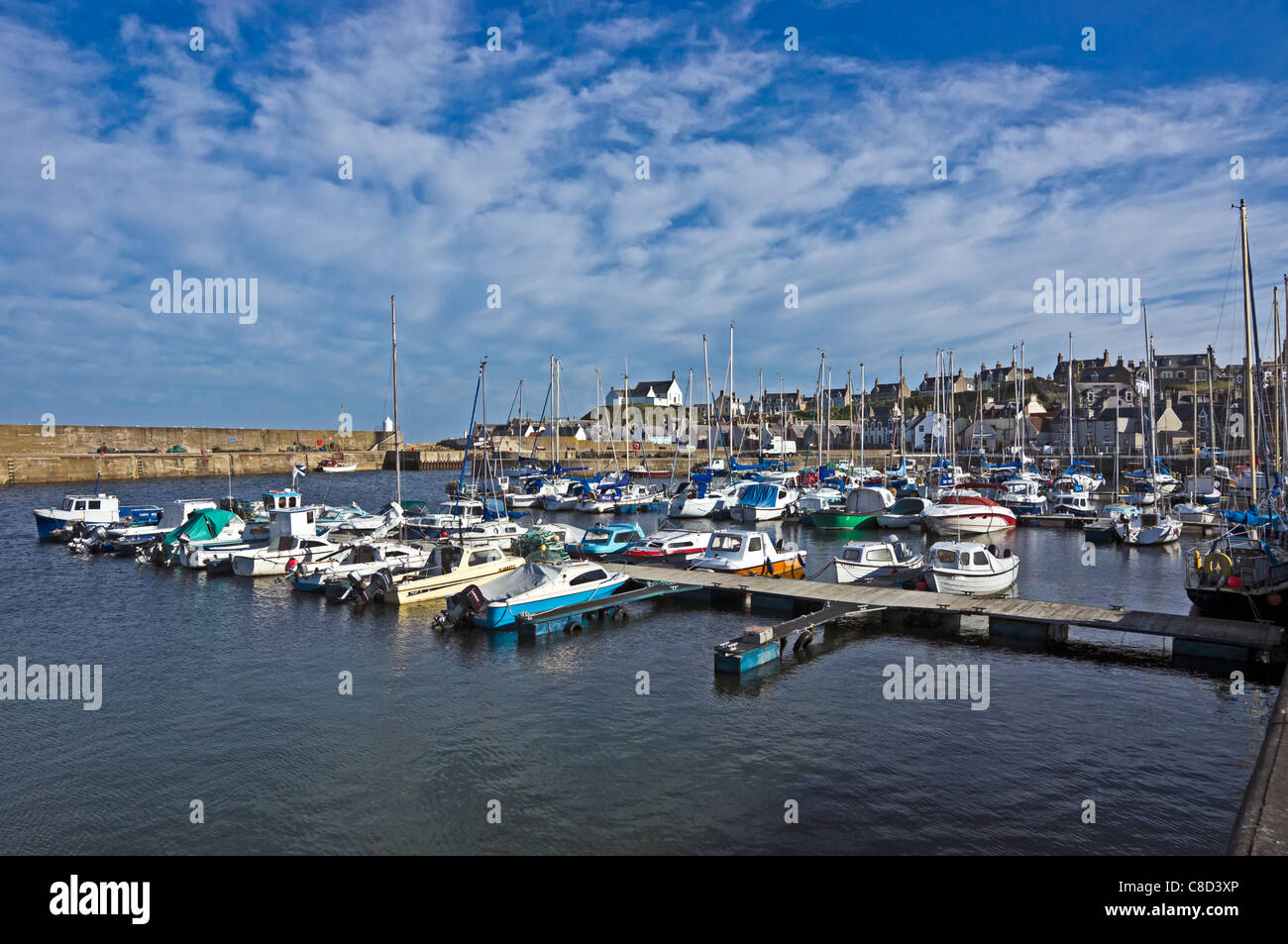 Yachts and other pleasure vessels moored in Findochty harbour Moray North East Scotland Stock Photo