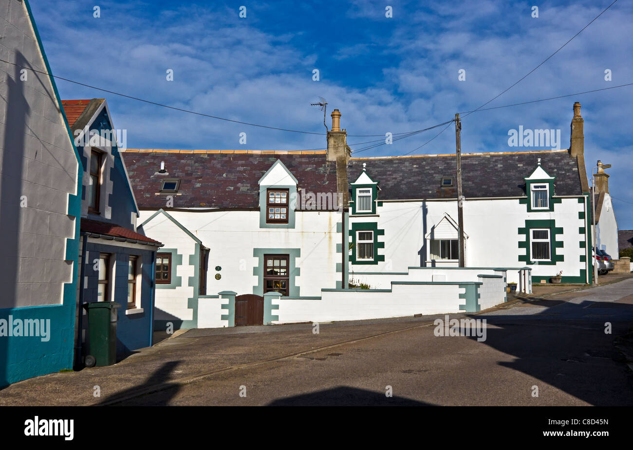 Traditional old housing in the fishing village of Findochty Moray North East Scotland Stock Photo