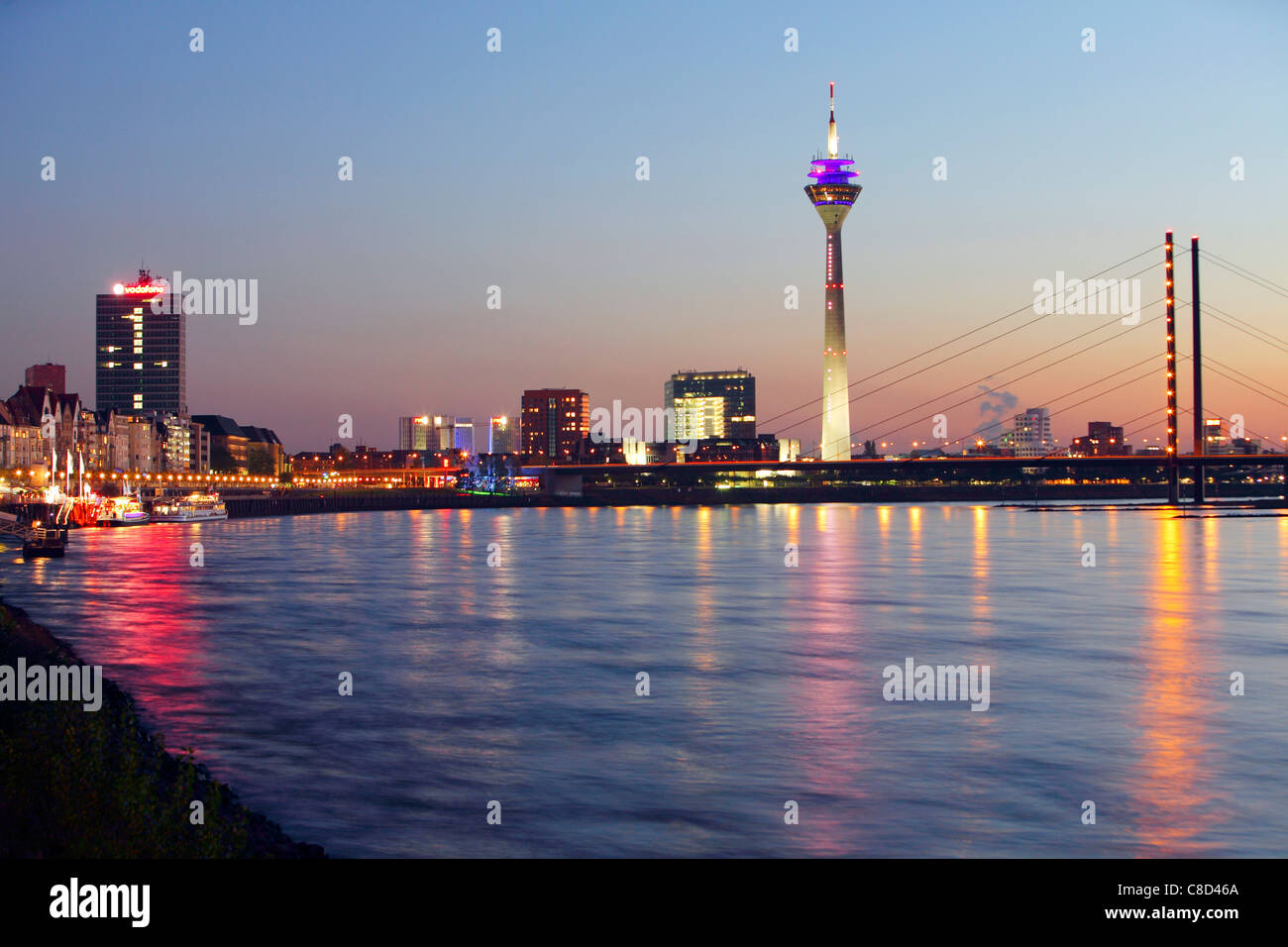 Skyline of Düsseldorf at river Rhine. Stock Photo
