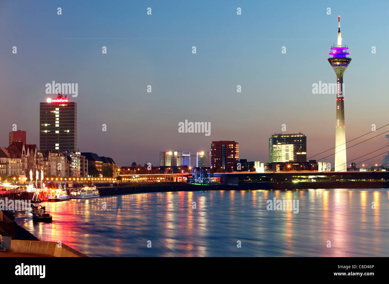 Skyline of Düsseldorf at river Rhine. Stock Photo
