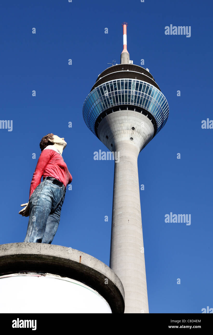TV-tower, observation tower, viewing tower, Rheinturm, at river Rhine, Düsseldorf, Germany. Stock Photo