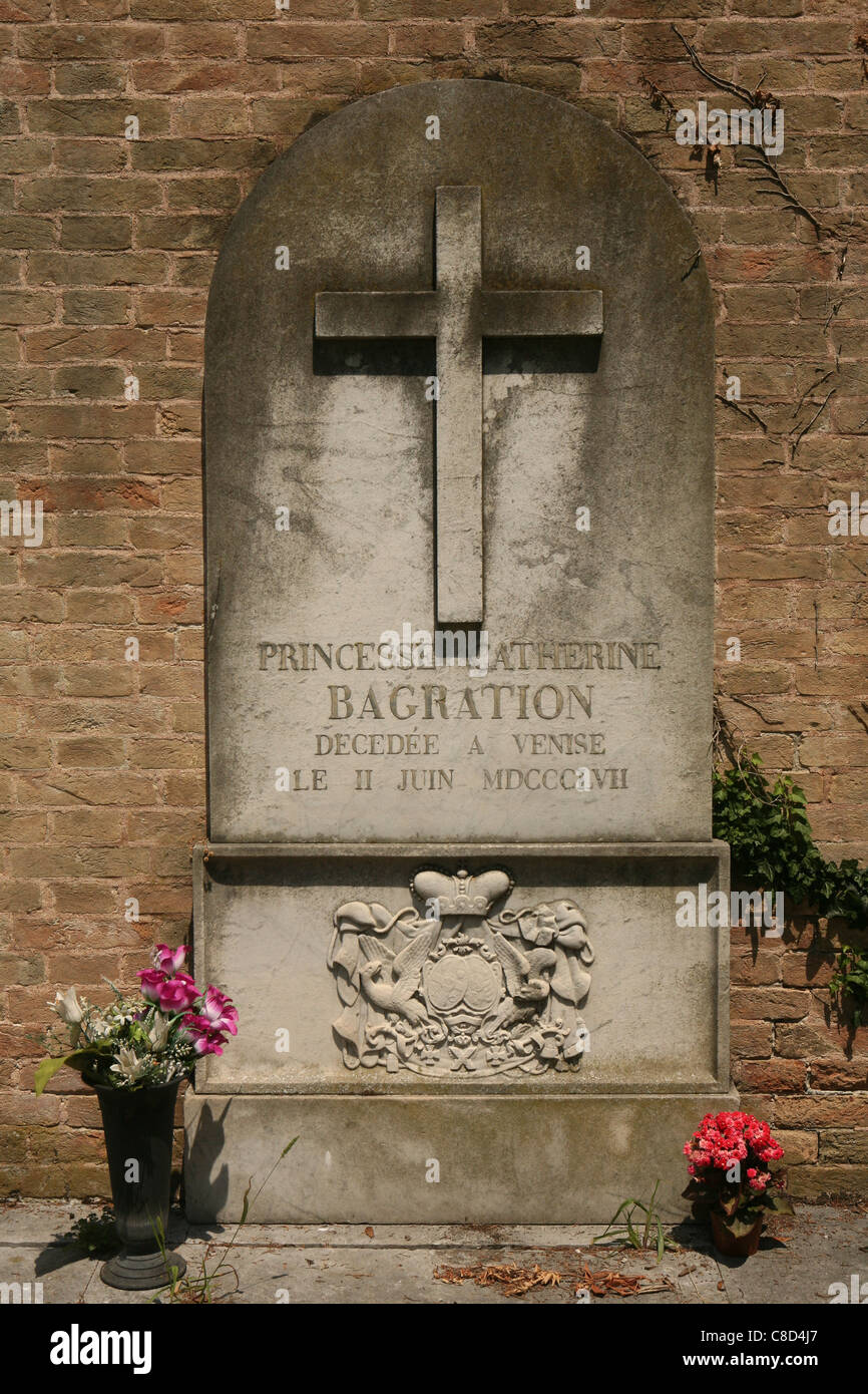 Grave of Russian princess Catherine Bagration, née Skavronskaya (1783-1857) at the Greek Orthodox cemetery on San Michele Island in Venice, Italy. Stock Photo