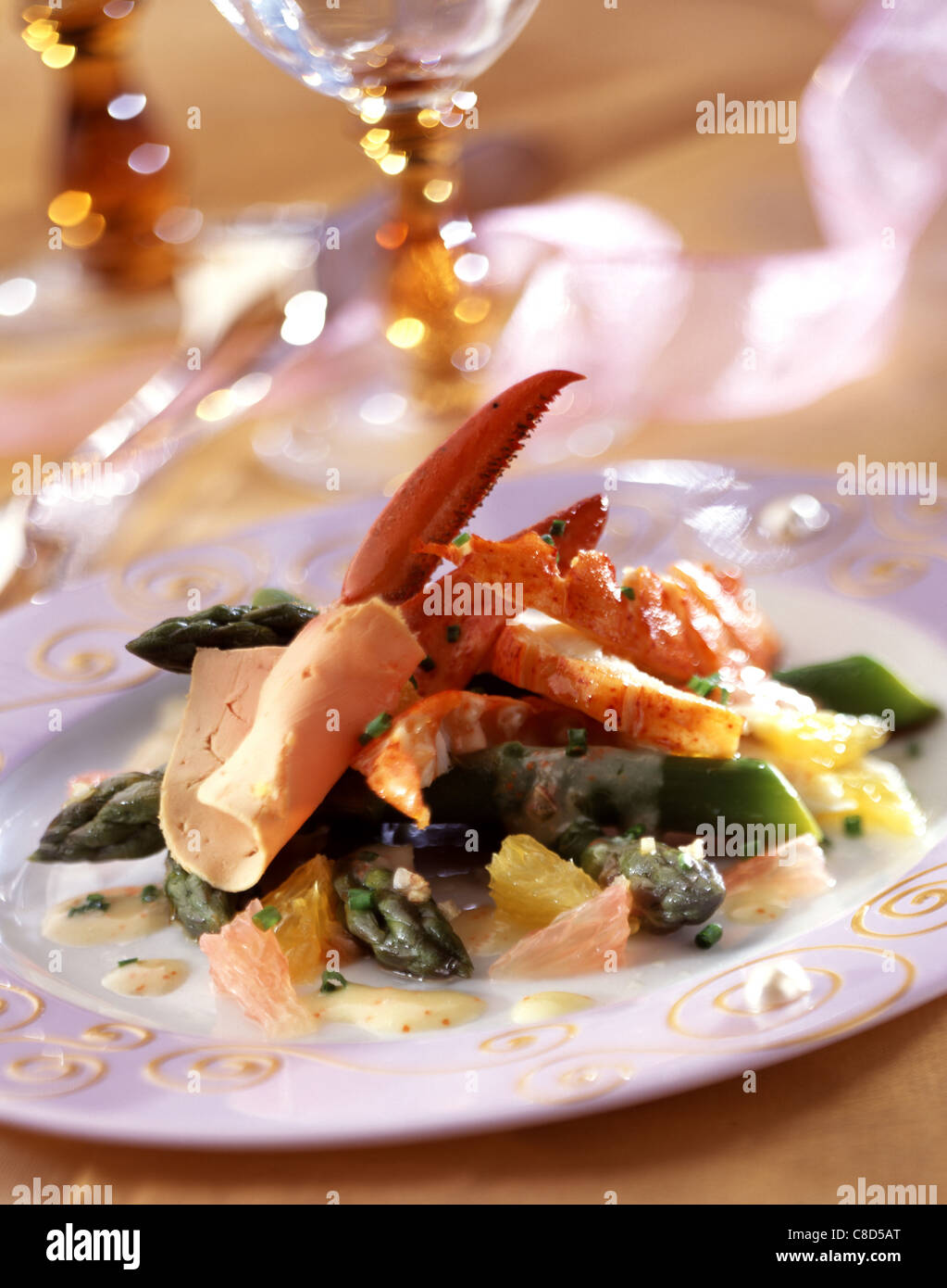 Asparagus and foie gras salad Stock Photo