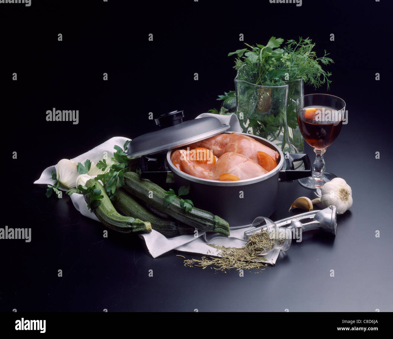 Preparing rabbit with courgettes Stock Photo - Alamy