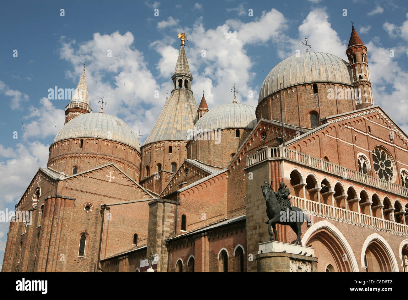 Equestrian statue of Condottiero Gattamelata by Donatello in front of the Basilica of Saint Anthony in Padua, Italy. Stock Photo