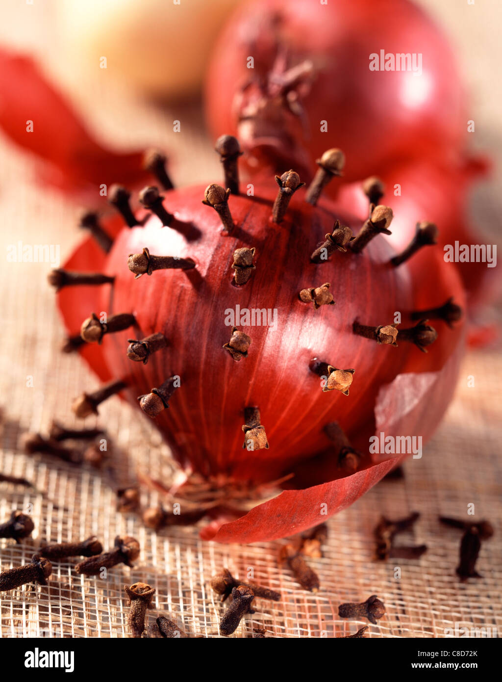 Cloves in red onion Stock Photo Alamy