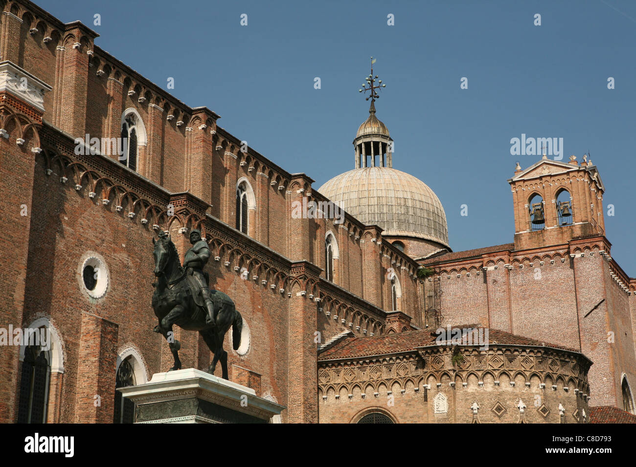 Equestrian statue of Bartolomeo Colleoni by Verrocchio at the Campo SS Giovanni e Paolo in Venice, Italy. Stock Photo