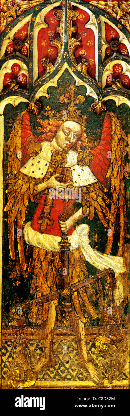 Filby, Norfolk, rood screen. St. Michael the Archangel, one of the Nine Orders of Angels archangels male saint saints English Stock Photo