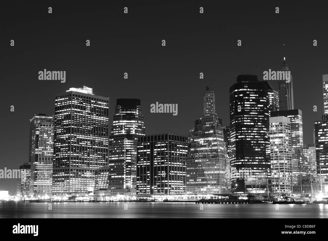 New York City skyline at Night Lights, Lower Manhattan Stock Photo