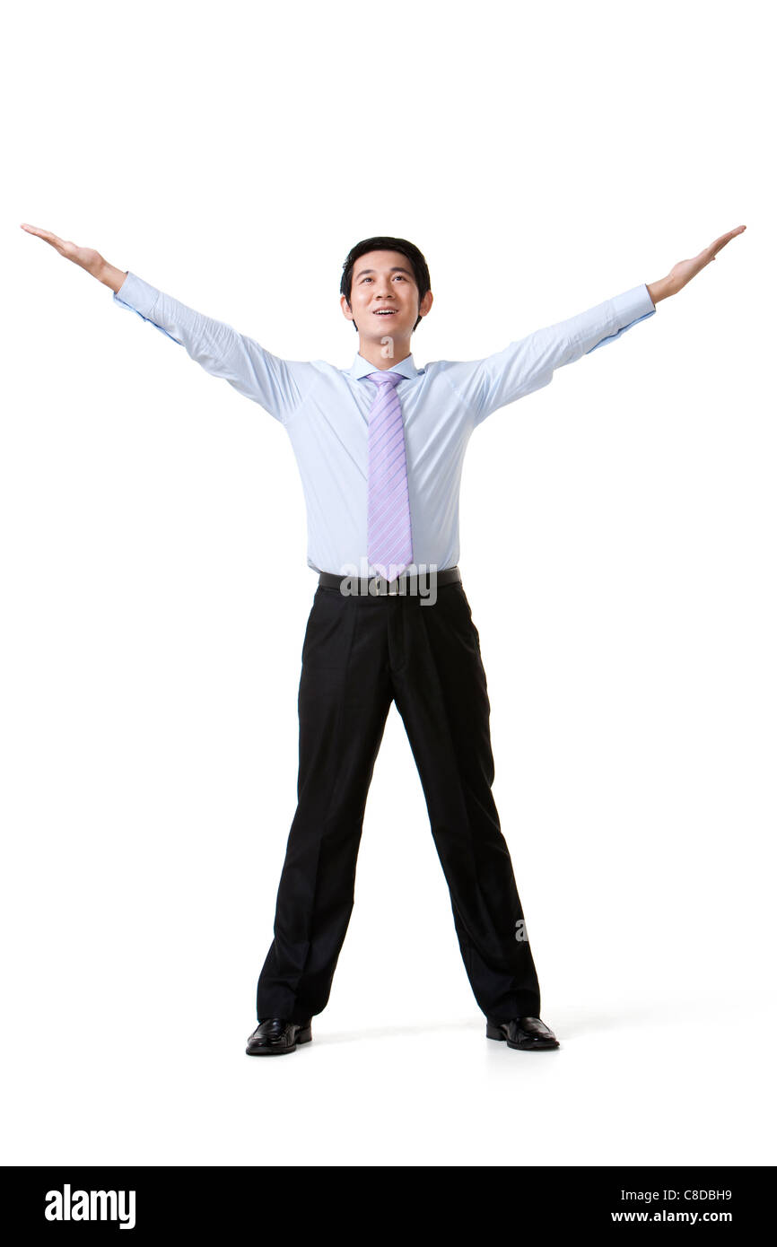 Businessman Holding Arms Out Wide Stock Photo