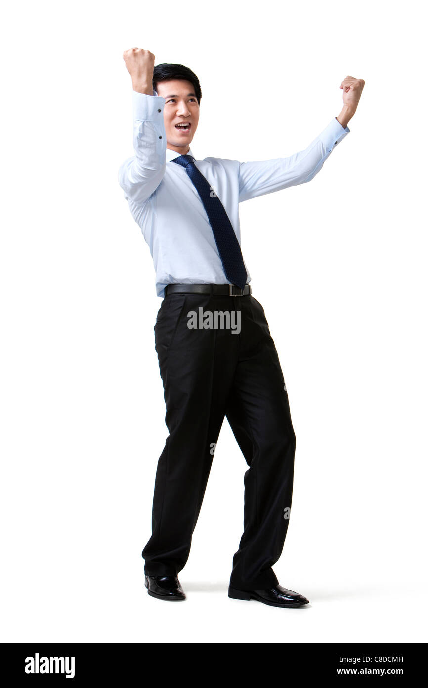 Portrait of a Businessman Cheering Stock Photo - Alamy