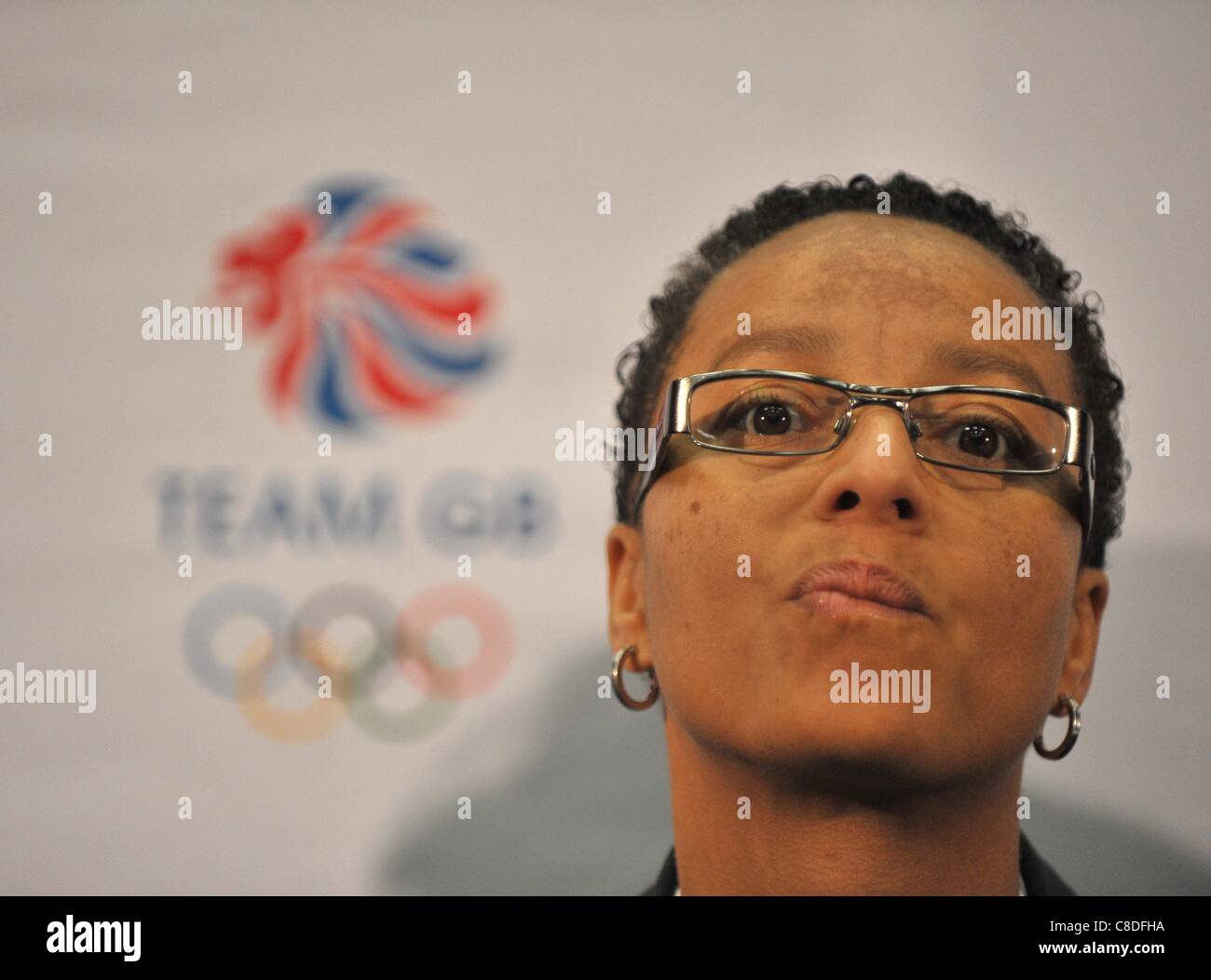 WEMBLEY STADIUM, LONDON, UK, Thursday 20/10/2011. Manger of the womens 2012 Olympic British football team Hope Powell. English Football Association (FA) press conference announcing Team GB mens and womens football team managers for London 2012 Olympics. Stock Photo