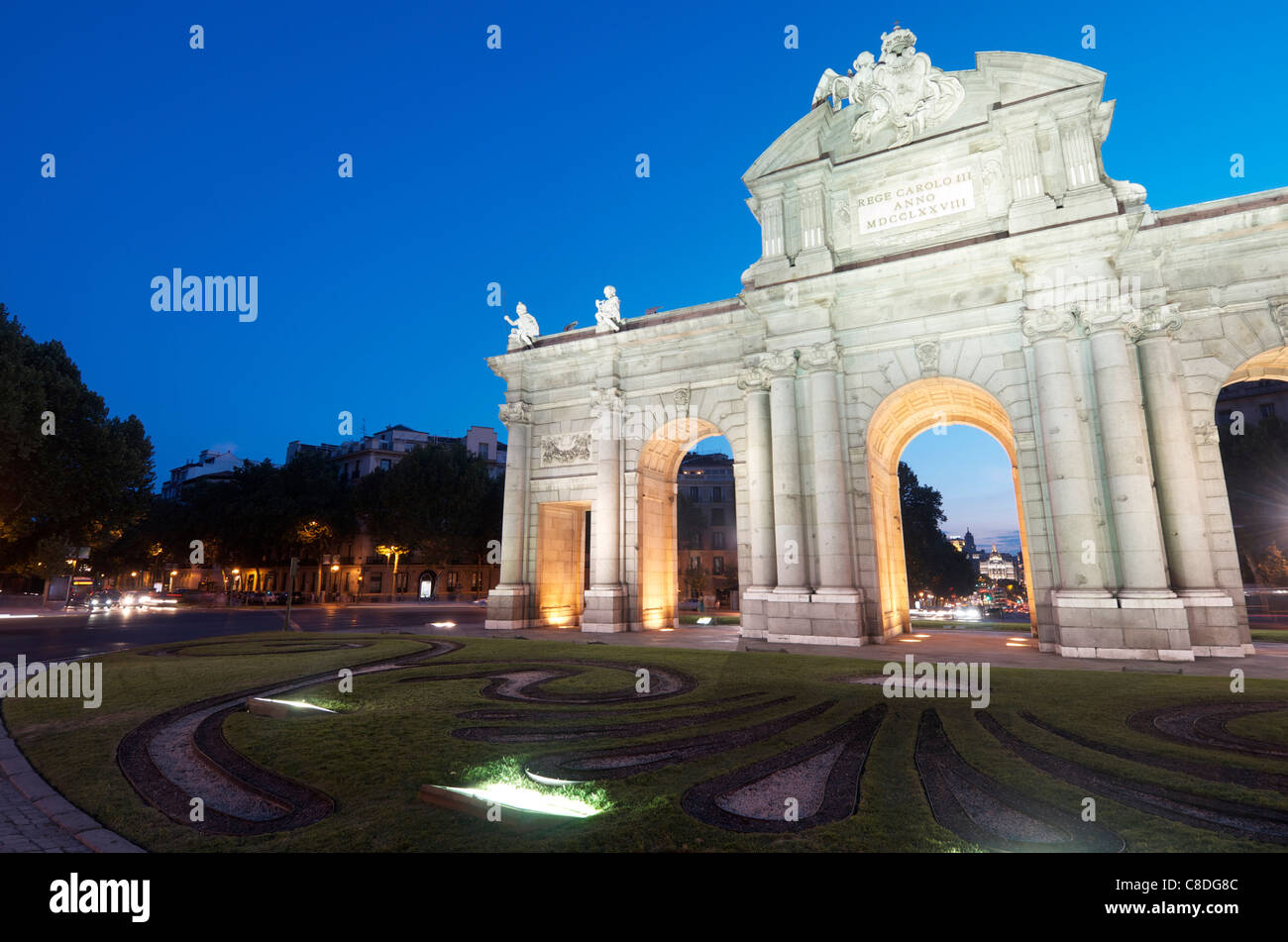 night view of the famous Puerta de Alcala, Madrid, Spain Stock Photo