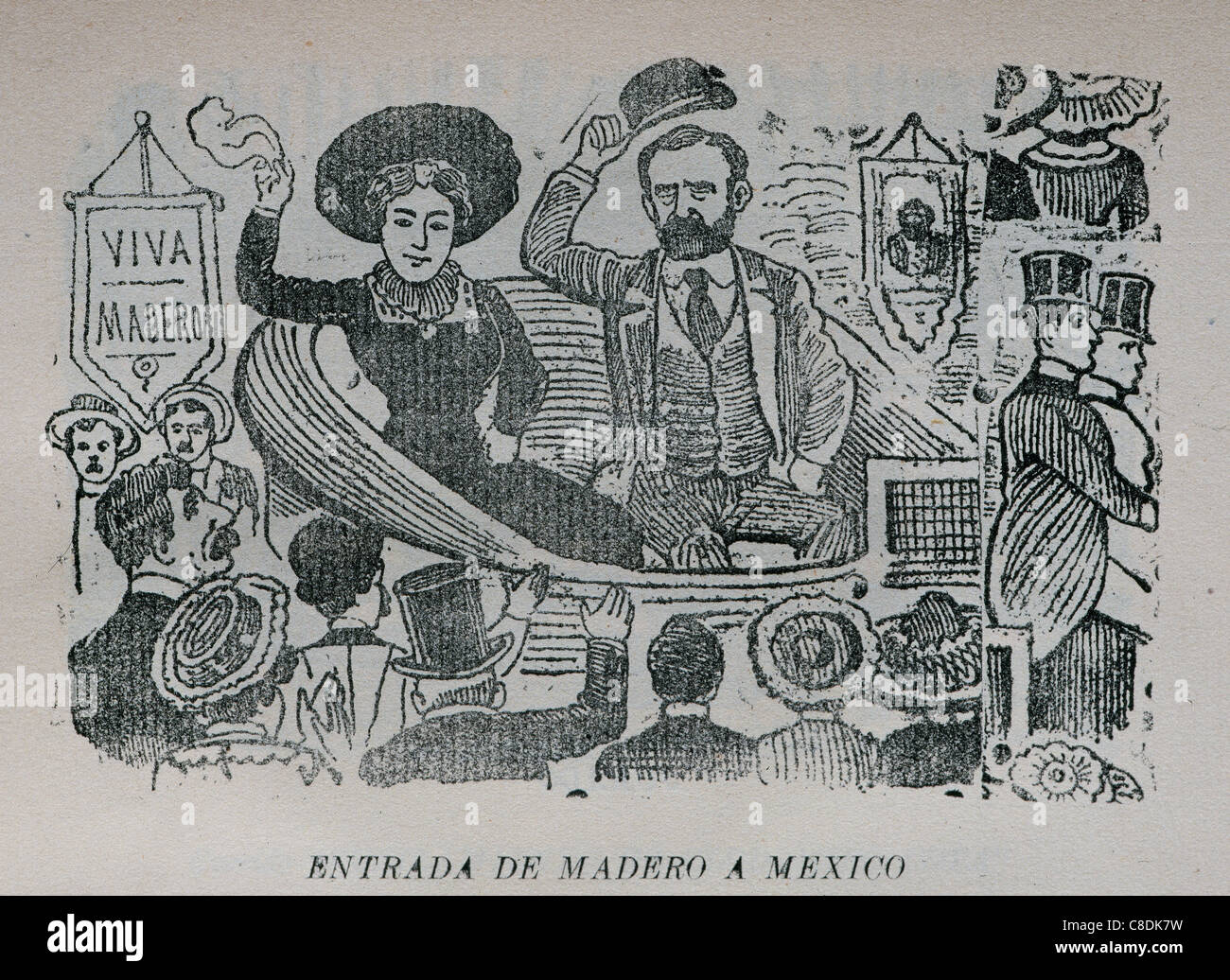Francisco Madero (1873-1913). Mexican politician. Madero's entry to Mexico as a president. Engraving by Jose Guadalupe Posada. Stock Photo