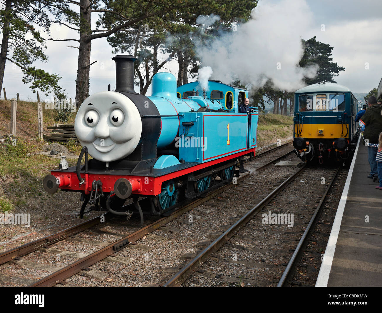 Thomas the Tank Engine and diesel train at Cheltenham Rail Station England Stock Photo