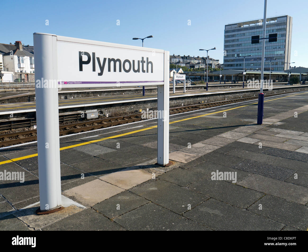 Plymouth railway station platform sign, Devon UK Stock Photo Alamy